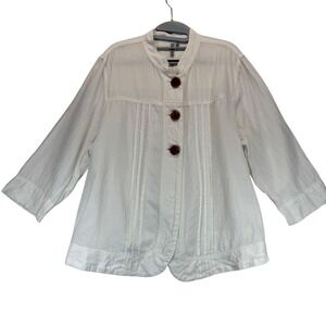 Caslon White Linen Blend Button‎ Front Jacket Pleated Details 16W
